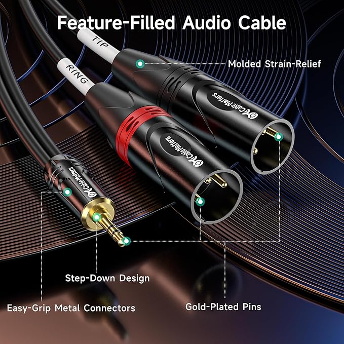 Cable Matters 3.5mm 1/8 Inch TRS to 2 XLR Cable 6 ft, Male to Male Aux to Dual XLR Breakout Cable