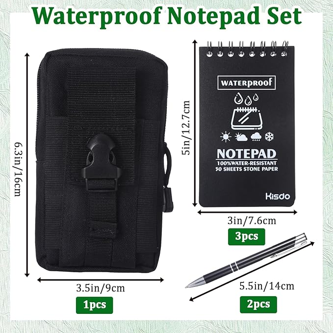 6 Pcs Waterproof Notebook Set, Write in The Rain Notebook, All Weather Notebook, Police Notepad, Field Notes Notebooks, 3 × 5" Pocket Notebook with Pen and Cover for Outdoor Activities Recording Black