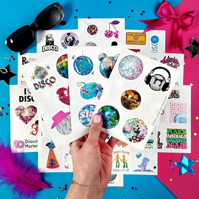 BulbaCraft 100Pcs Disco Stickers, Disco Ball Stickers, Discoball Decorations, Gifts for Women & Men