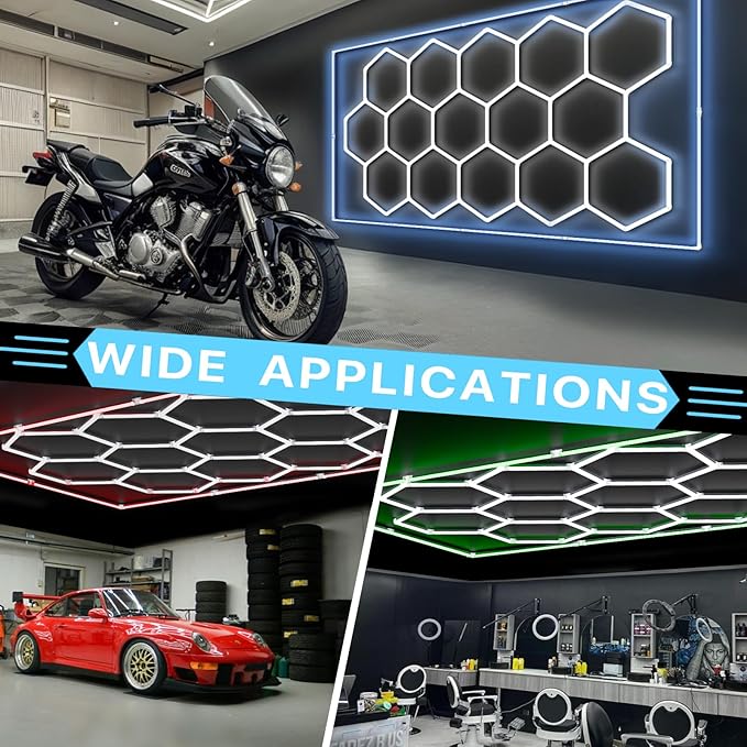 HYPERLITE Gen 2 Hexagon Garage Lights: 15 Grids with Border DIY Hexagon Led Lights, 6500K Ultra Bright, Easy Install Hex Light, Durable Design for Garage, Car Detailing, Workshops, Gym(Blue)
