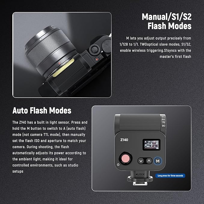 NEEWER Z140 16Ws Mini Camera Flash Light, GN15 1200mAh/1200 Full Power Flashes/1.2s Recycle/6200±200K, Manual 1/128-1/1 Power & S1/S2 Mode, Speedlite Compatible with Canon Nikon Sony Fujifilm Cameras