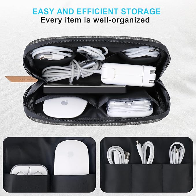 Lacdo Electronic Organizer Travel Cable Organizer Bag Pouch Case Tech Electronic Accessories Case Portable Charger Cases for Cords, Cable, MacBook Laptop Charger, Power Adapter, Mouse, Power Bank,Gray