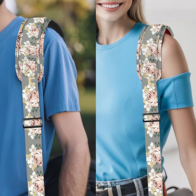 ZINZ 75" Shoulder Strap with Fixed Pad and Dual Balanced Buckles，Gray Flowers