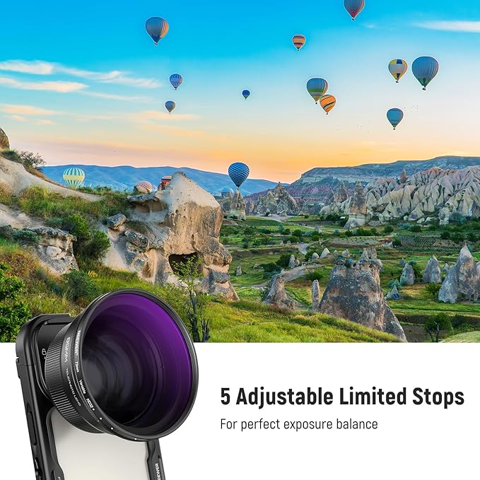 NEEWER 72mm Variable ND Filter with 77mm Lens Hood, ND2-32 Adjustable Neutral Density Filter Compatible with iPhone Android Samsung NEEWER 65mm Telephoto Phone Lens