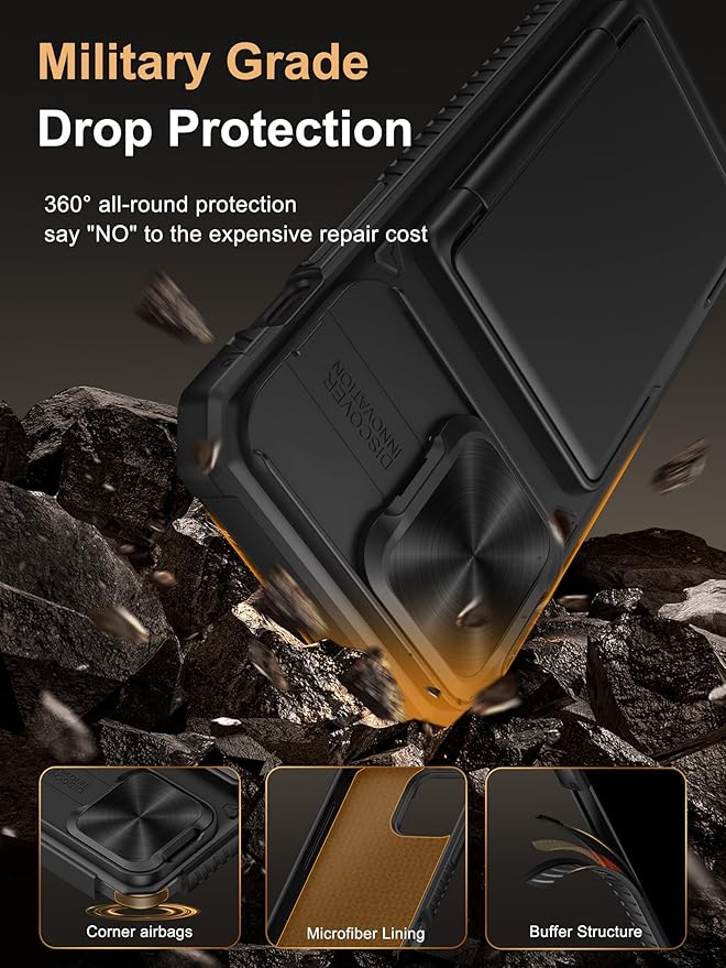 Vihibii for iPhone 14 Pro Max Case with Card Holder (4 Cards) [RFID Blocking] & Slide Camera Cover, Military Grade Drop Protection, Rugged Hard Back & Silicone Edge Wallet Case, 6.7" 2022, Black
