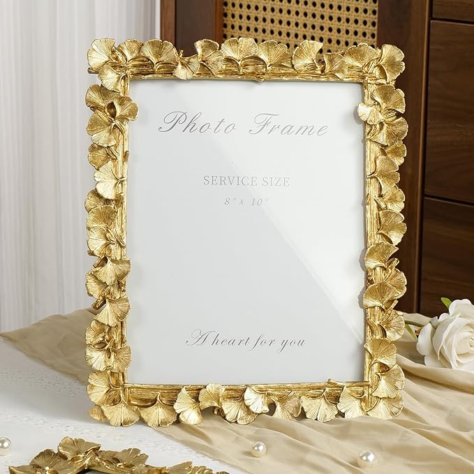8x10 Picture Frame Gold Picture Frames, Vintage Ornate Frame Leaf Textured Hand-Crafted Resin with Glass Front, Antique Photo Frame for Wall Hanging and Tabletop Display, Retro Design Home Decor