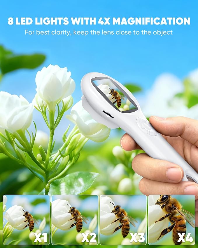T TAKMLY Mini Pocket Digital Microscope, Macro Fixed Focus Magnifying Glass, Portable Handheld USB Digital Microscope 500x Magnification, 4X Zoom