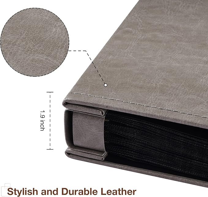 potricher Small Photo Album 4x6 300 Photos Leather Cover Picture Book with 300 Horizontal Pockets for Family Wedding Anniversary and Baby (Gray)