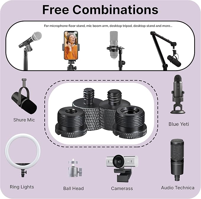 IXTECH Mic Stand Adapter Set 8 pieces Metal Microphone Stand Screw Thread Adapter 5/8 Female to 3/8 Male 3/8 Female to 5/8 Male 5/8 Female to 1/4 Male 1/4 Female to 5/8 Male Tripod Adapter ADP03A Blck