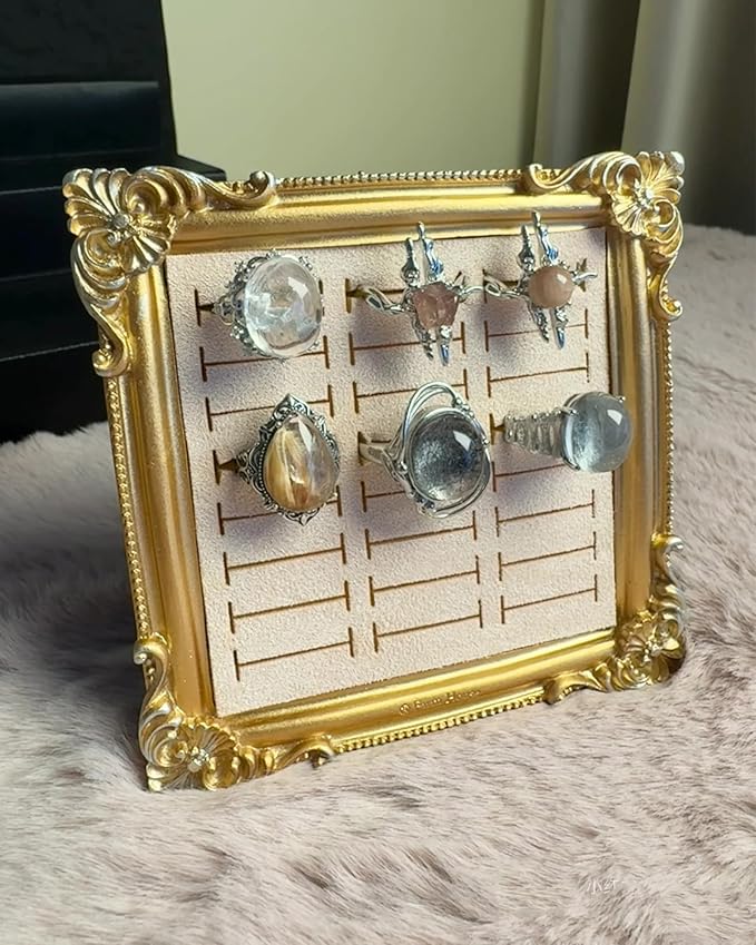 2PCS Jewelry Display Stand Vintage Ring Holder Box Earring Tray Retro Picture Frame Style Ring OrganizerJewelry Frame with Velvet