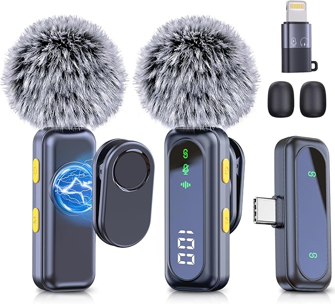 RICCHI Wireless Lavalier Microphone for iPhone iPad and Android Phone, 2pcs Mini Microphone with Noise Reduction Lapel Mic for Video Recording Interview Podcast YouTube TikTok