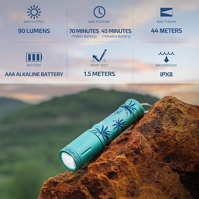OLIGHT i3E EOS PMMA TIR Lens AAA EDC Flashlight 90 Lumens Compact Keychain Flash Light for Night, Camping (Summer Palm)
