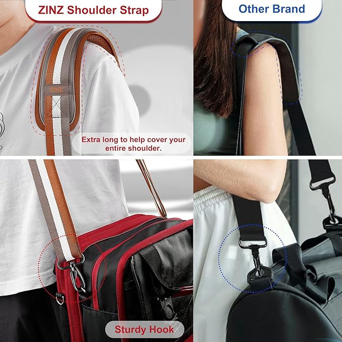 ZINZ 60" Universal Bag Strap with Ultra-Thick Fixed Breathable Pad Adjustable Heavy-Duty Shoulder Strap for Laptop Crossbody Luggage Gym Camera Bag and More -TW01B07