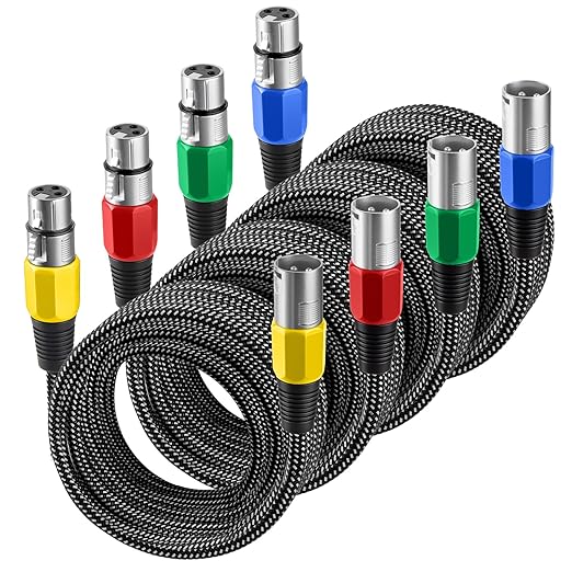 XLR Cable 30 FT/4 Pack, Microphone Cable 3 Pin Nylong Braided Balanced XLR Male to Female Heavy Duty Mic Patch Cords (Pure Copper Conductors)