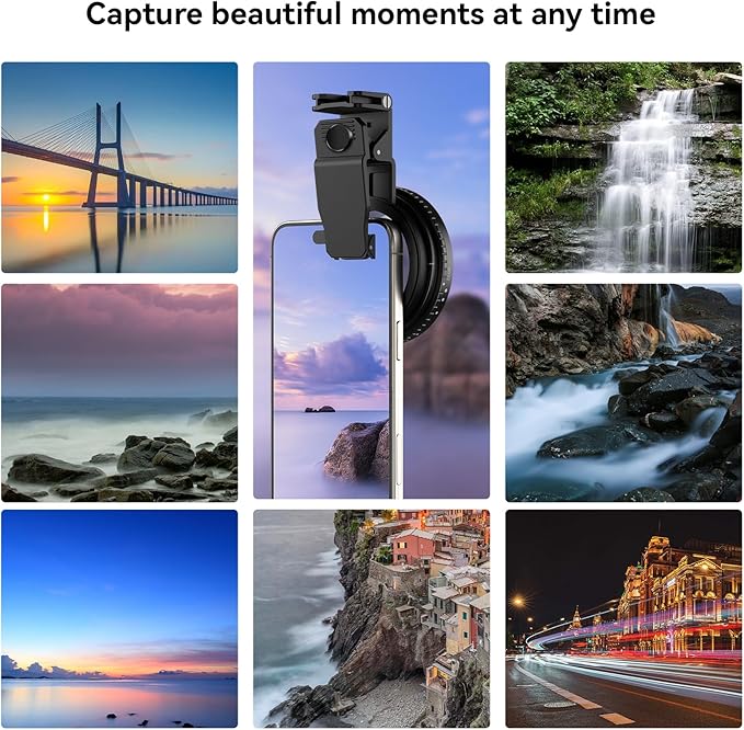 APEXEL ND Filter 67mm Variable ND2-ND400 for iPhone/DSLR Neutral Density Filter for iPhone Camera Lens 16 15 14 13 12 Pro Max Samsung Galaxy Huawei with Adapter Ring, Universal Clip, Cold Shoe
