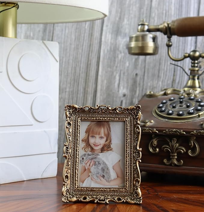 Hymmah 2.5 * 3.5Inch Mini Wallet Picture Frame Vintage Photo Frame Ornate Textured Hand-Crafted Resin Frame with Easel&Hook for Tabletop&Wall Display,Photo Gallery,Art