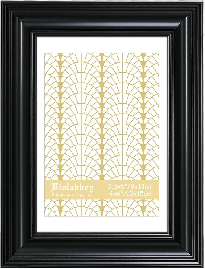VIOLABBEY 4x6 Picture Frame Black, Vintage Photo Frames, Fits Pictures 3.5x5 with Mat or 4 x 6 without Mat, Display for Tabletop and Wall