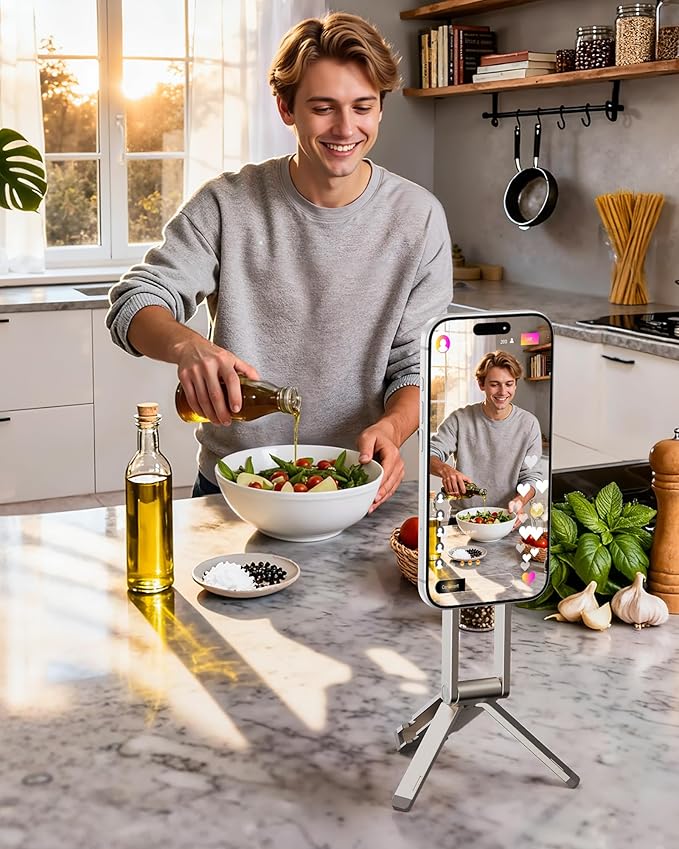 LULULOOK Rugged Magnetic Phone Tripod Stand for iPhone/Pixel 10 - Portable Strong Magnetic Phone Holder for Magsafe - Tripod Mount for iPhone 13/14/15/16/17 Pro Max & Air (Titanium)