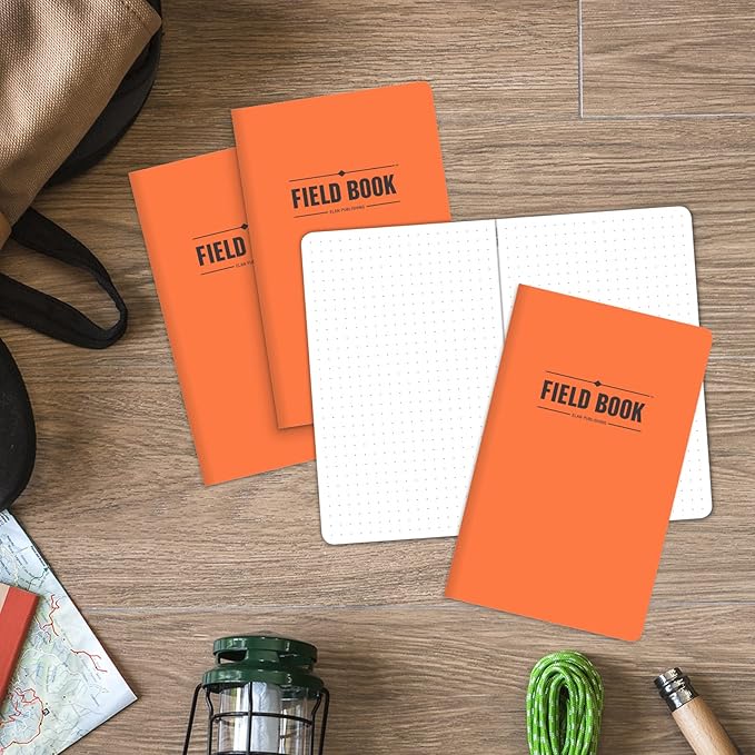 Elan Publishing Company Field Notebook/Journal - 5"x8" - Orange Cover - Dot Grid Book - Pack of 4