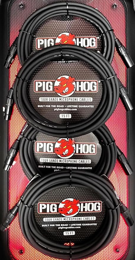 PigHog XLR 15 Foot 4 Pack Tour Grade Microphone Cables