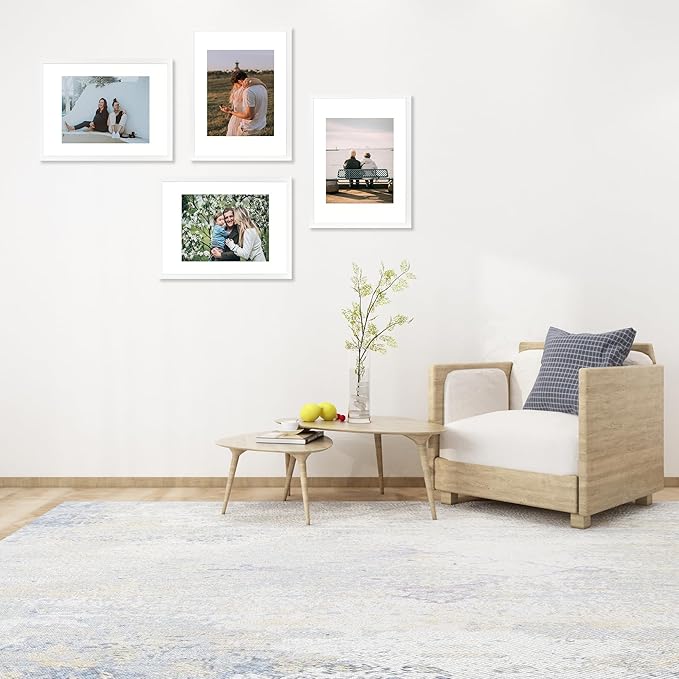 kennethan 12x16 Picture Frame White 3 Pcs in 1 set 12x16 Frame can Display 8.5x11 inch Picture with Mat or 12x16 inch Picture Without Mat on the Wall