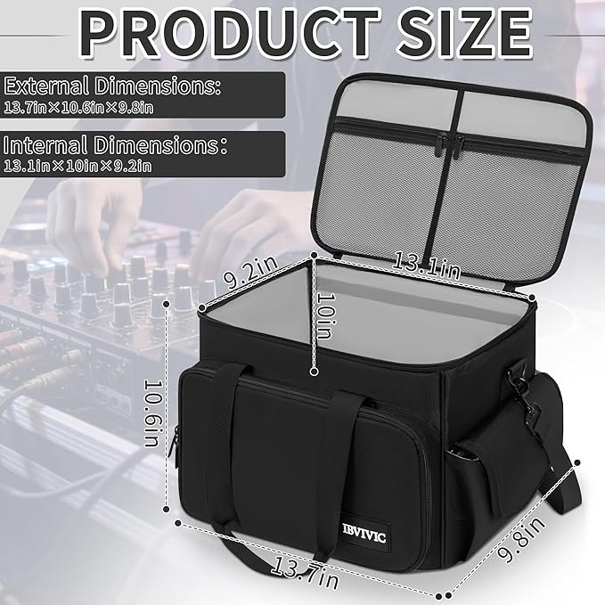 DJ Cable File Bag with 6 Detachable Dividers High Capacity Gig Cable Bag for Cords, DJ Gear, Sound Instrument and Accessories, Grey
