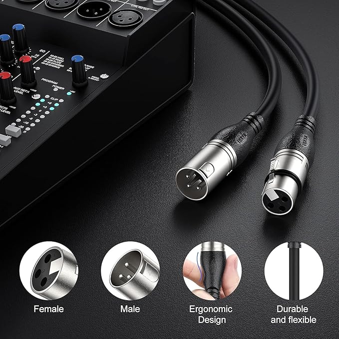 EBXYA XLR Cable 3ft 10 Packs - Premium Balanced Microphone Cable with 3-Pin XLR Male to Female Mic Speaker Cable, Black