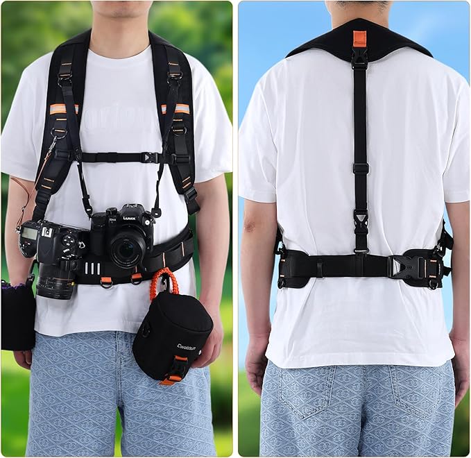 Cwatcun Adjustable Camera Strap for Photographers – Multi-Function Dual Shoulder Harness & Waist Belt for Camera DSLR/SLR Accessories Storage