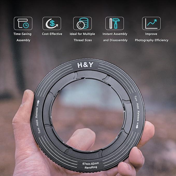 H&Y RevoRing Adjustable Step Up Ring 67-82mm to 82mm, Variable Lens Filter Adapter Ring, Universal Stepping System fits 67 72 77 82mm, Titanium Gray