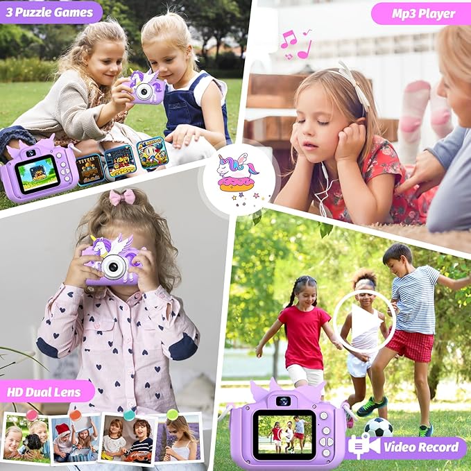 Upgrade Kids Camera for Boys Girls, Toddler Digital Selfie Camera with Cute Protective Cover and 32G SD Card, Christmas Birthday Gifts Toys for 3 4 5 6 7 8 9 10 11 12 Years Old Little Girls and Boys