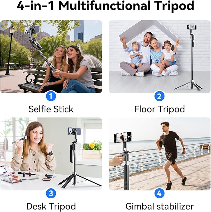 Magnetic Auto Face Tracking Tripod, 70.9” Magsafe Phone Tripod with 360°Rotation 5-Gesture Control, Wireless Remote, Magnetic Mount, Ideal for Vlogging, Live Streaming, Travel and Content Creation