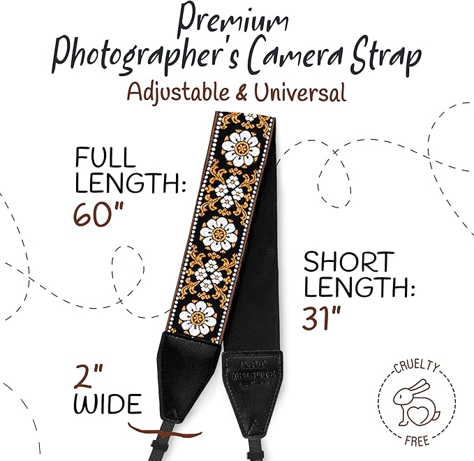 Art Tribute Camera Strap for All DSLR and Mirrorless Cameras. Add Your Name Or Initials Make It a Personalized Gift