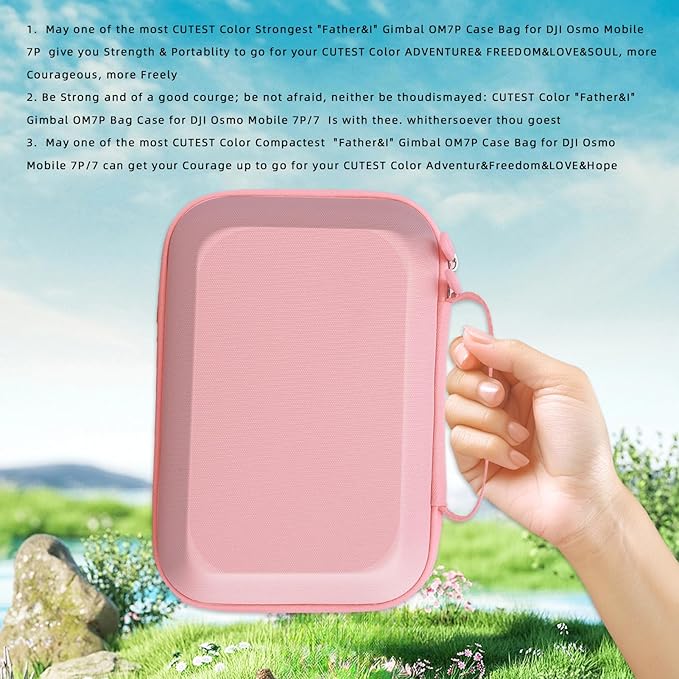 Father&I Pink Shockproof Hard Case for DJI Osmo Mobile 7P/7 – Protective Gimbal Bag with 2-Way Zipper, Travel-Friendly Design, and Snug Fit