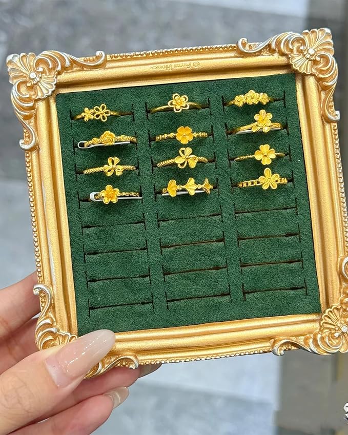 Jewelry Display Stand Vintage Ring Holder Box Earring Tray Retro Picture Frame Style Ring OrganizerJewelry Frame with Velvet