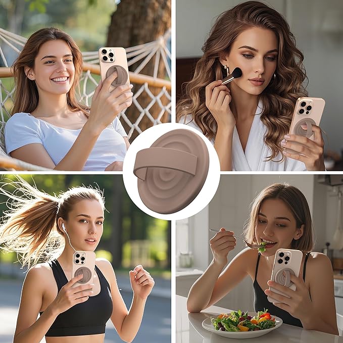 Magnetic Phone Grip Ring Holder, Liquid Silicone Magnet Cell Phone Grip Finger Loop, Compatible with Magsafe, Back of Phone for iPhone 17/16/15/14/13/12 Series, Light Brown