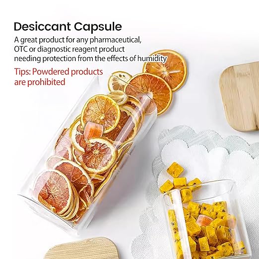 100pcs 2 Gram Food Safe Desiccant Canisters, Indicating [Orange to White] Silica Gel Capsules for Storage, Moisture Absorbers Canister