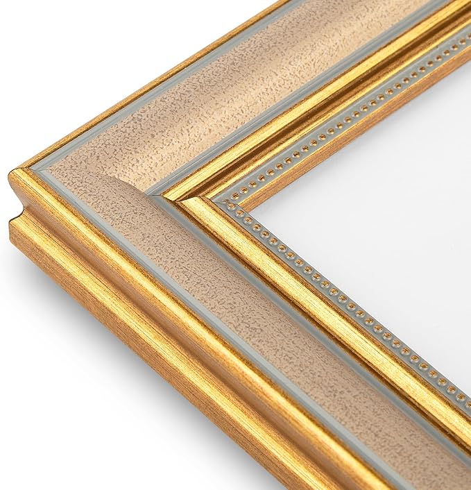 Golden State Art,8x10 Ornate Picture Frame for 5x7 Photo with Mat or 8 x 10 Prints Without Mat, Real Glass Wall & Tabletop Display Horizontally or Vertically (Color:Champagne Gold)