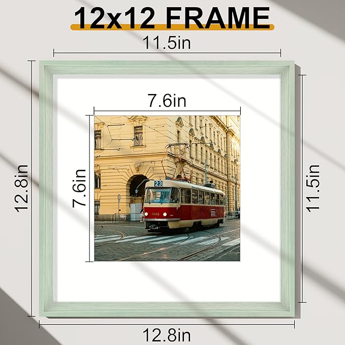 Vittanly 12x12 Picture Frames Set of 2, Ornate Vintage Photo Frame for Wall or Tabletop, Display 8x8 Pictures with Mat or 12x12 without Mat, Light Green