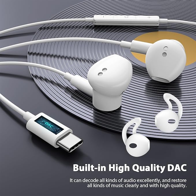 USB C Headphones with Microphone for iPhone 17 Pro Max 17e 16e 16 15 Plus,Type-C Headphones for Google Pixel 10a Wired Earbuds Magnetic Sport Earphone for iPad/OnePlus 15/Samsung S26 S25 Flip 6 Fold 7