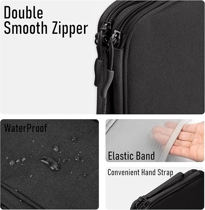 Arae Electronic Accessories Organizer, Travel Essentials Cable Bag with Double-Layer Storage for Cables, Cards, Chargers - Black, L