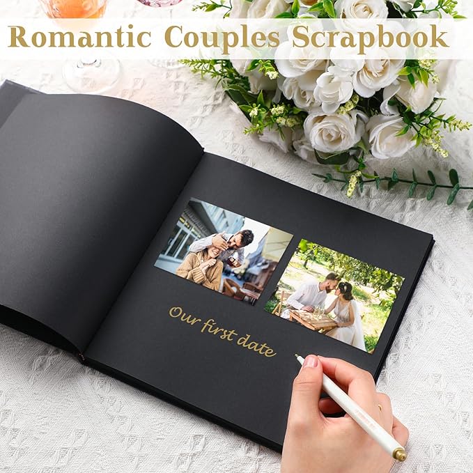 Colarr Hardcover Couples Scrapbook 144 Pages 8.7 x 8.7" Couples Photo Album Scrapbook Journal for 1 Year Wedding Memory Anniversary Photo Book Gift with 2 Markers