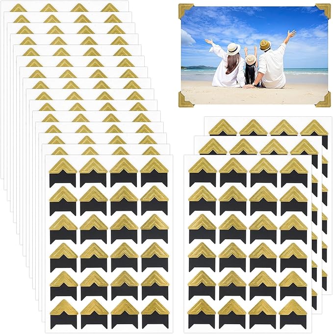 432 Pcs Photo Corners, Self Adhesive Picture Corners, Acid Free Corner Stickers for Scrapbooking, Photo Mounting Corners for DIY Scrapbook, Photo Album, Memory Books (Gold)