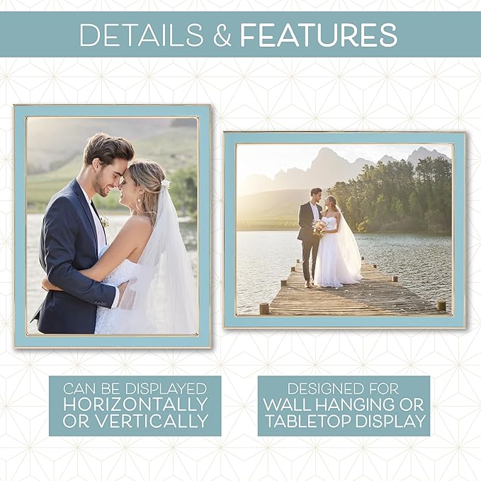 Sheffield Home Tabletop Picture Frame – Iron Enamel Decorative Display Frame for Home or Office, 8x10 Inch, Light Blue