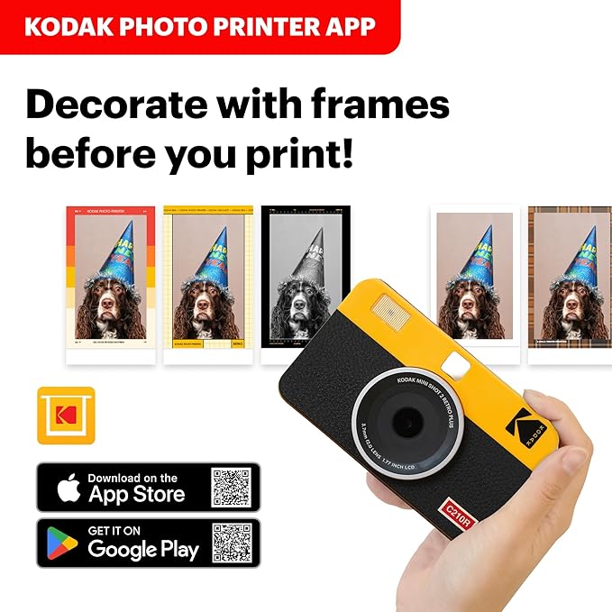 KODAK Mini Shot 2 Retro 4PASS 2-in-1 Instant Digital Camera and Photo Printer (2.1x3.4 inches) Initial 8 Sheets + 30 Sheets Bundle, Yellow
