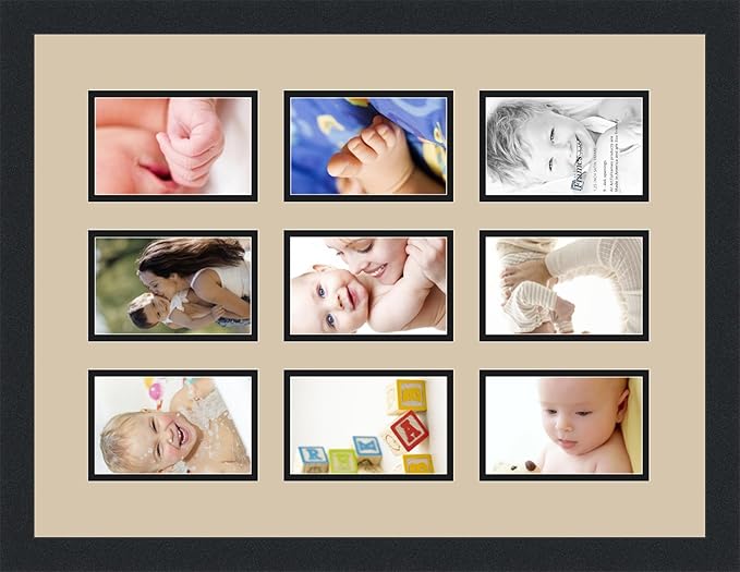 ArtToFrames Collage Photo Frame Double Mat with 9-4x6 Openings and Satin Black Frame