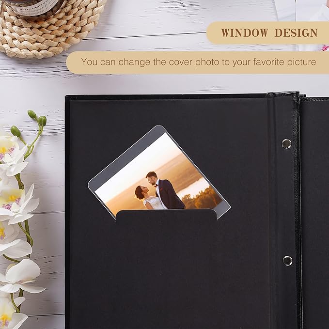 potricher Small Photo Album 4x6 100 Photos Leather Cover Picture Book with 100 Horizontal Pockets for Family Wedding Anniversary and Baby (Black)