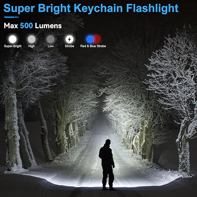 Mini Flashlight Keychain with Red/UV/Black Light, 500 Lumens Small EDC Flashlight Rechargeable with 9 Modes & Waterproof, Mini Pocket Flashlight Magnetic with Clip, Flash Light for Emergency, Fishing