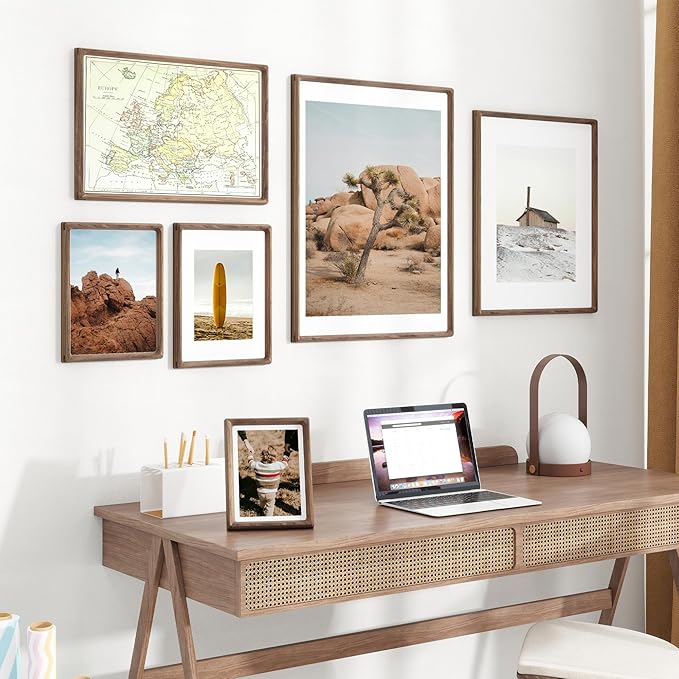 Dreamland 4x6 Matted to 3.5x5 Picture Frame Solid Walnut Wood Picture Frames Handcrafted Rounded Corner with HD Tempered Glass Tabletop or Wall Mount Display, 1 Pack