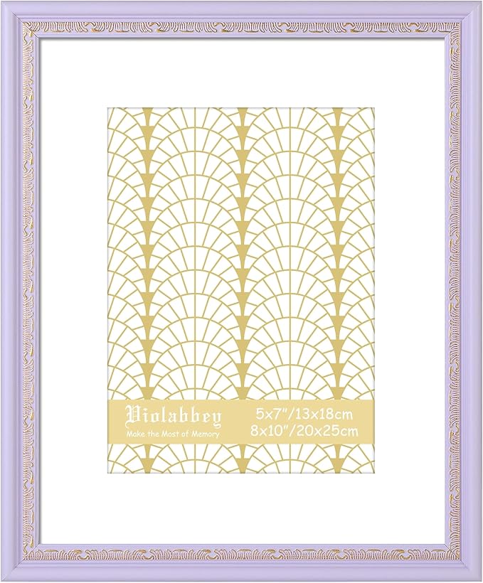 VIOLABBEY 8x10 Purple Gold Picture Frame, Display 5x7 Photo with Mat or 8x10 without Mat, Ornate Vintage 8 x 10 Purple Gold Frame for Wall Decor or Tabletop Display