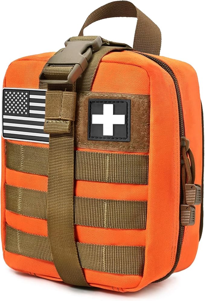 Molle medical pouches empty ifak tactical first aid bag emt med admin pouches edc rip away med kit bag (Orange)